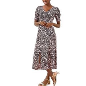 Talbots NWT Women's Black Pink Floral Paisley Print SS Midi Dress Size 18W